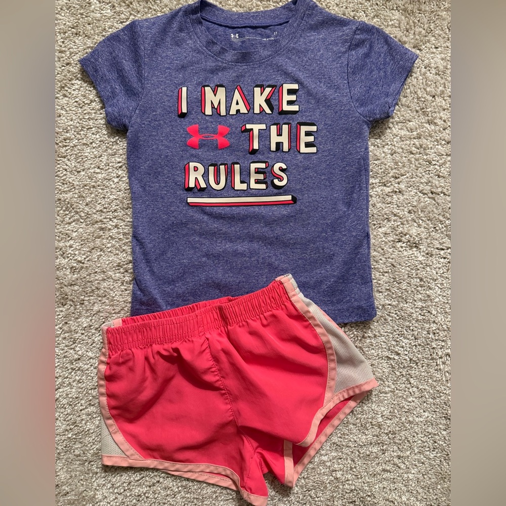 Under Armour Girls Purple and Pink Athletic Shirt and Shorts